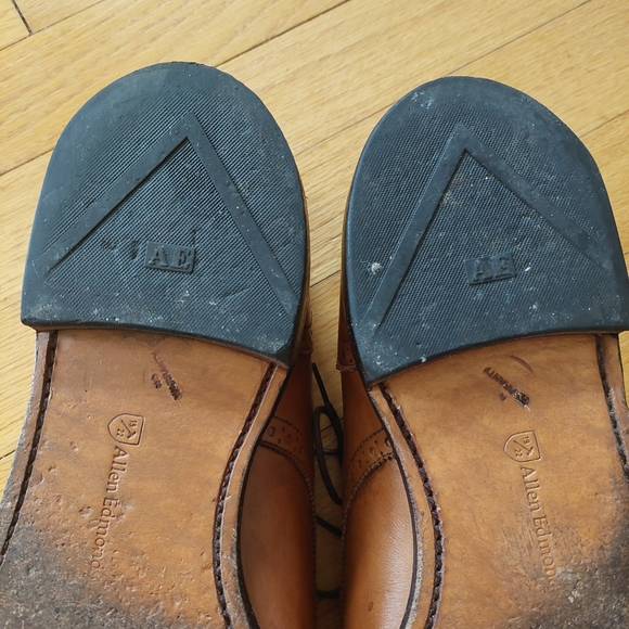 EUC Mens Allen Edmonds Leather Shoes Sanford British Tan Lace Up Size 13 E - Picture 11 of 13